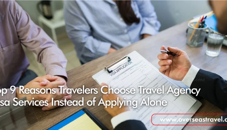 Client discussing visa application with consultant providing travel agency visa services