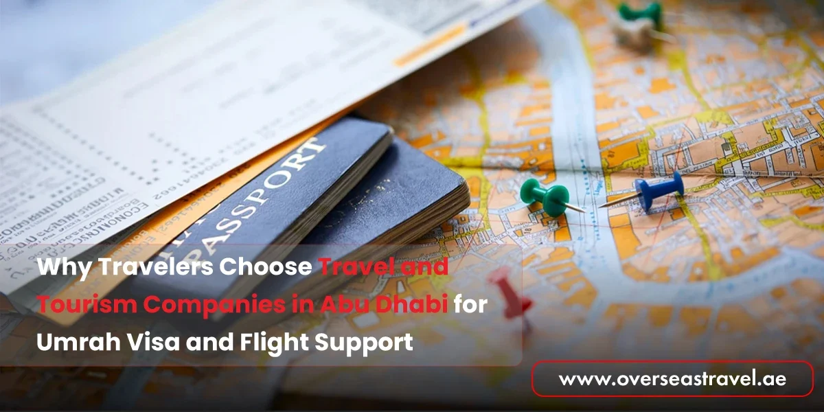 Travel passport and map image representing travel and tourism companies in Abu Dhabi for visa and flight support services