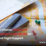 Travel passport and map image representing travel and tourism companies in Abu Dhabi for visa and flight support services