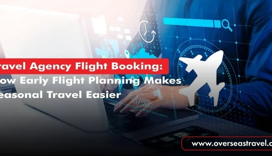 Professional travel agency flight booking, booking flights on a laptop for early flight planning and seasonal travel