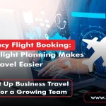 Professional travel agency flight booking, booking flights on a laptop for early flight planning and seasonal travel