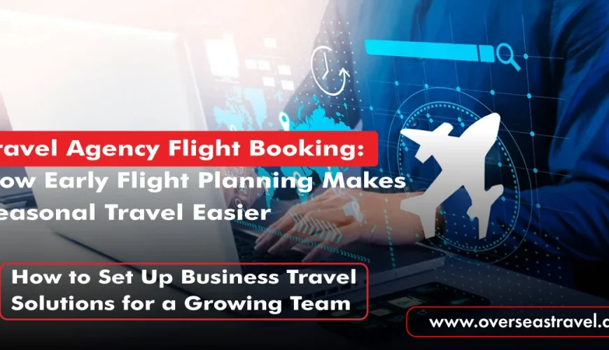 Professional travel agency flight booking, booking flights on a laptop for early flight planning and seasonal travel