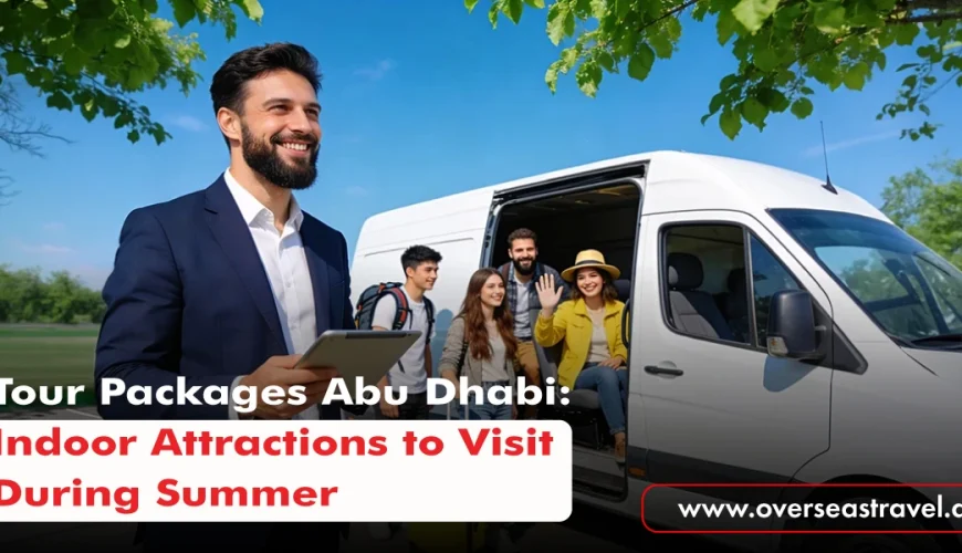 Tour Packages Abu Dhabi featuring travellers boarding a tour vehicle for indoor summer attractions