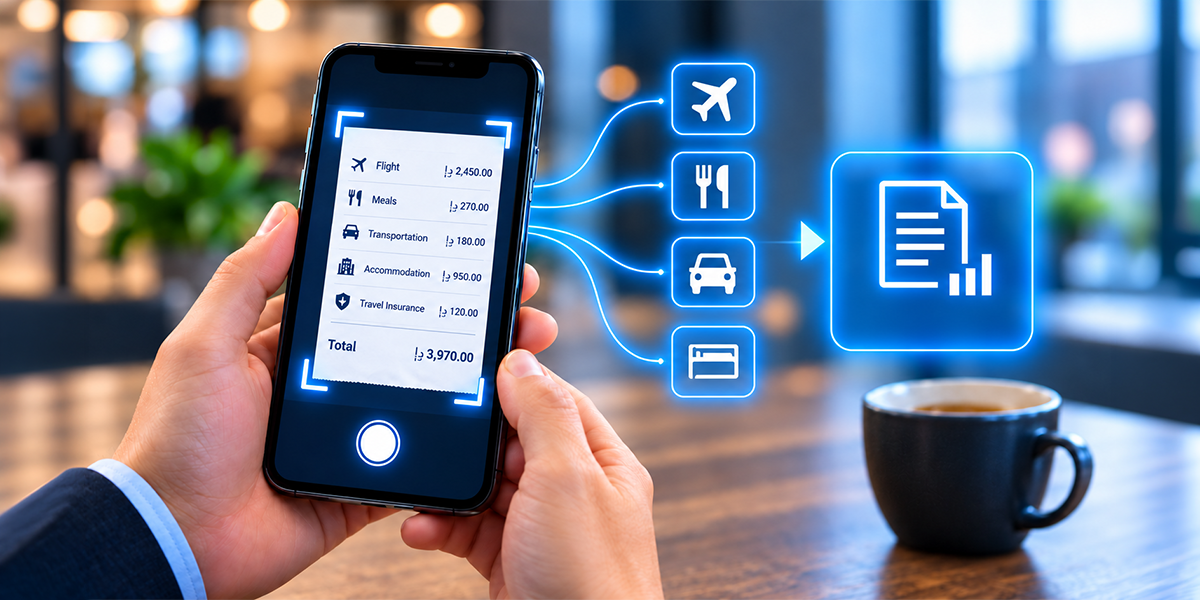 Business travel budget tracking expenses for flights, meals, transportation, accommodation, and travel insurance.