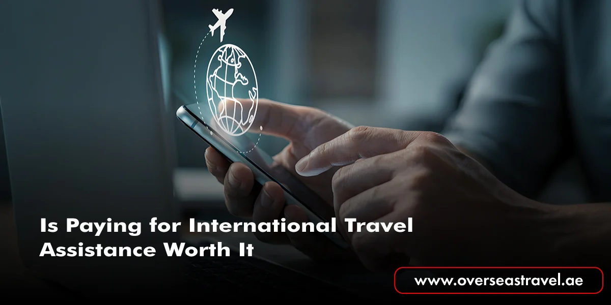 International travel assistance displayed on a smartphone, helping travelers access international travel support and assistance while on the go.