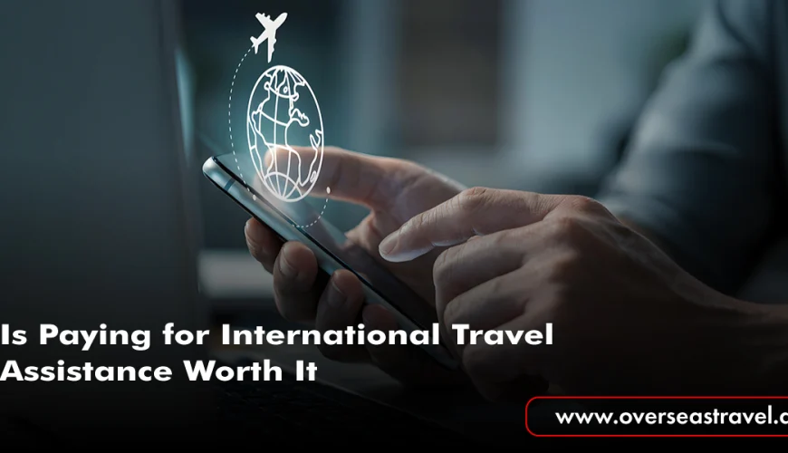 International travel assistance displayed on a smartphone, helping travelers access international travel support and assistance while on the go.